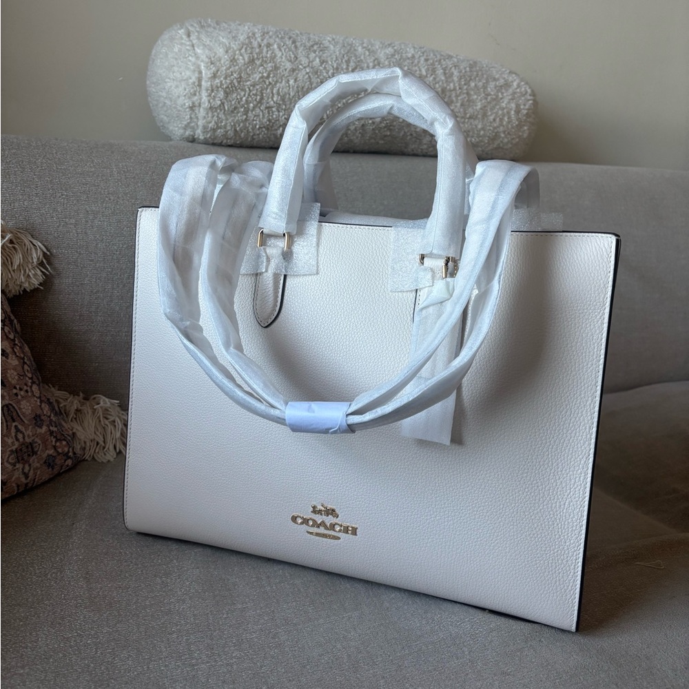 Coach Gold + Chalk Leather Tote Bag/ purse Meggie